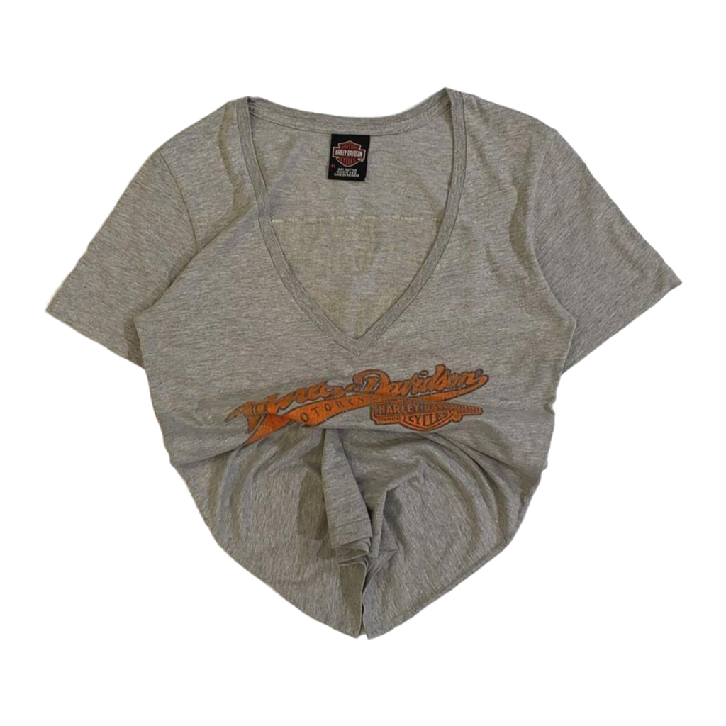 1677 Harley Davidson Women's 03 Short Sleeve Deep V Neck T Shirt Grey XL