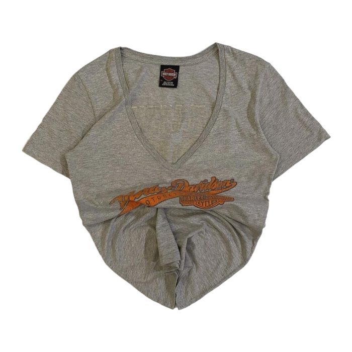 Harley Davidson Women's 03 Short Sleeve Deep V Neck T Shirt Grey XL