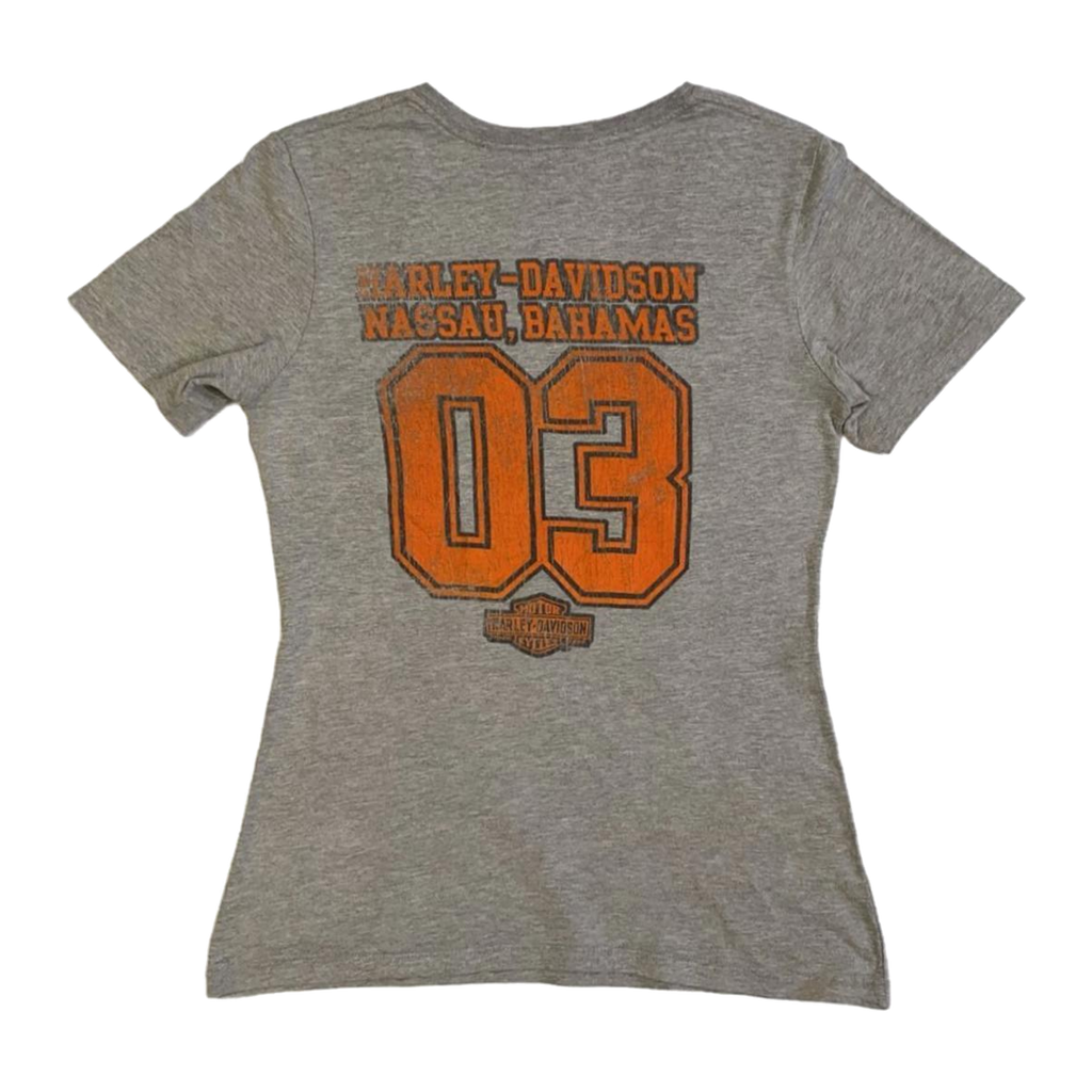 1677 Harley Davidson Women's 03 Short Sleeve Deep V Neck T Shirt Grey XL