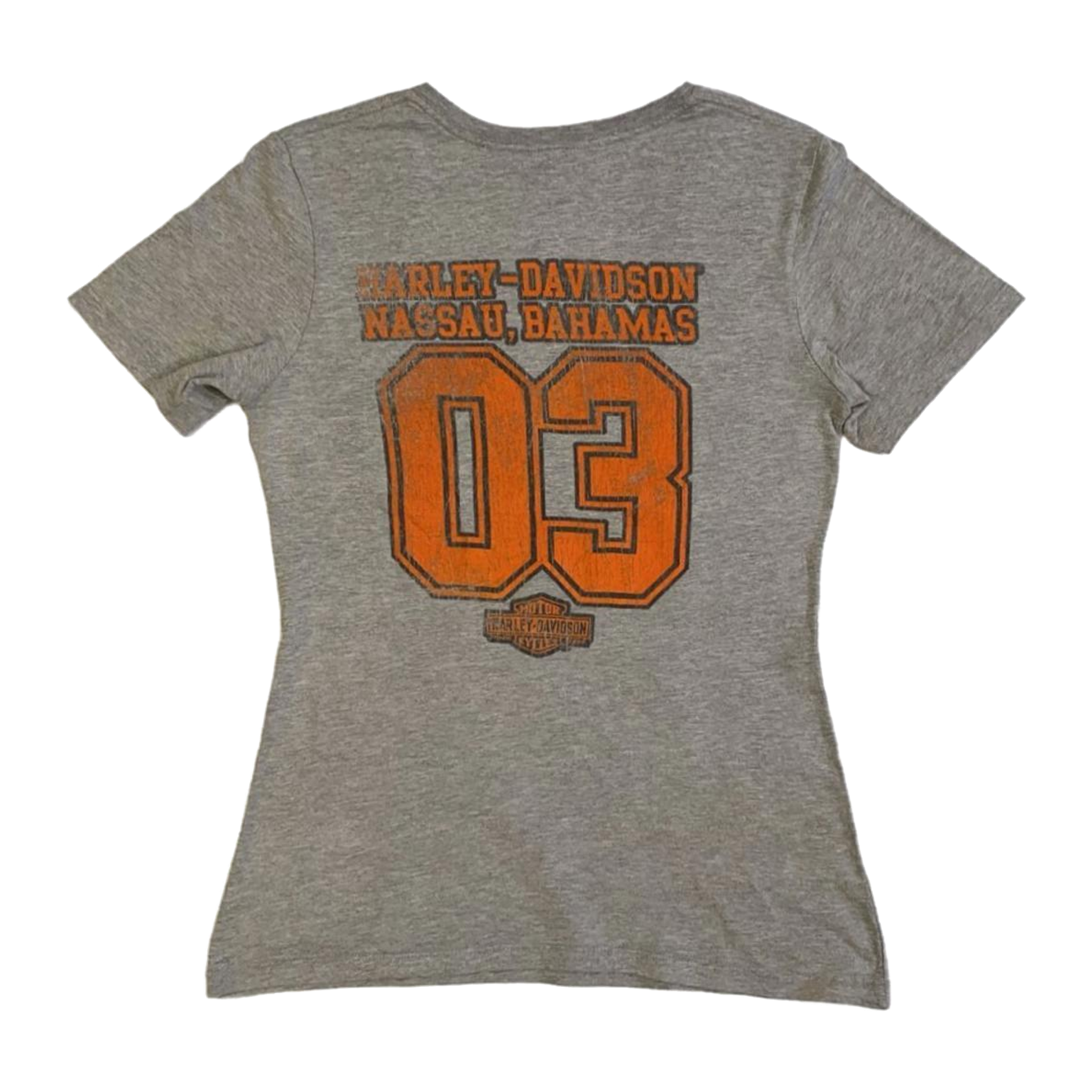 1677 Harley Davidson Women's 03 Short Sleeve Deep V Neck T Shirt Grey XL