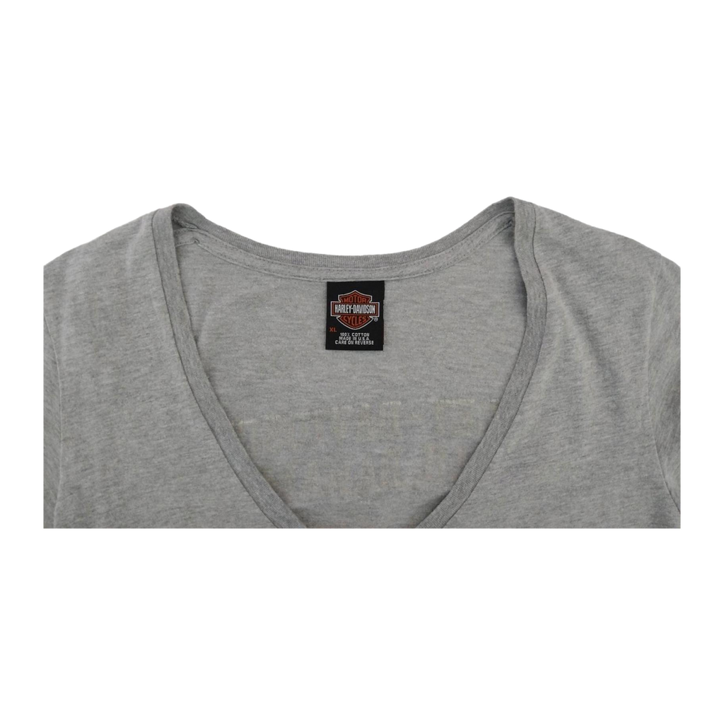 1677 Harley Davidson Women's 03 Short Sleeve Deep V Neck T Shirt Grey XL
