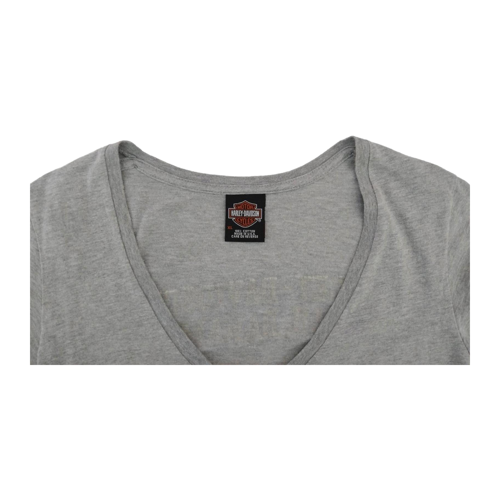 1677 Harley Davidson Women's 03 Short Sleeve Deep V Neck T Shirt Grey XL