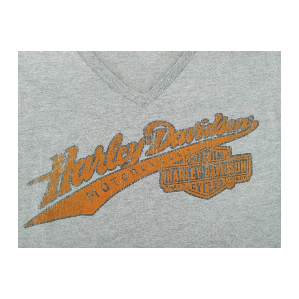 1677 Harley Davidson Women's 03 Short Sleeve Deep V Neck T Shirt Grey XL
