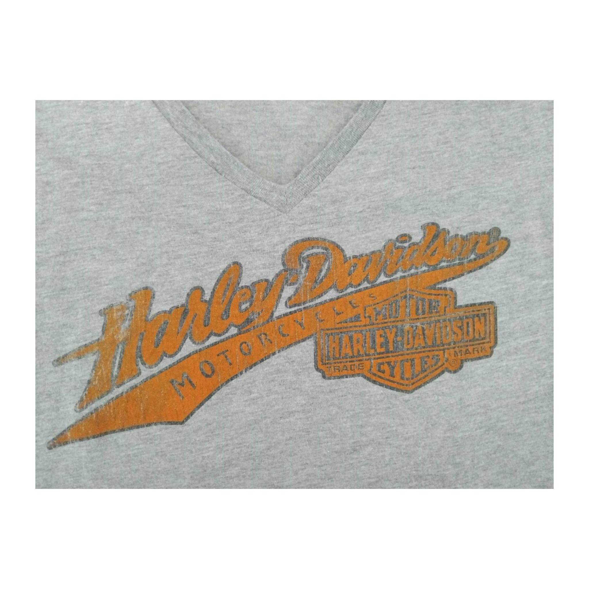 1677 Harley Davidson Women's 03 Short Sleeve Deep V Neck T Shirt Grey XL