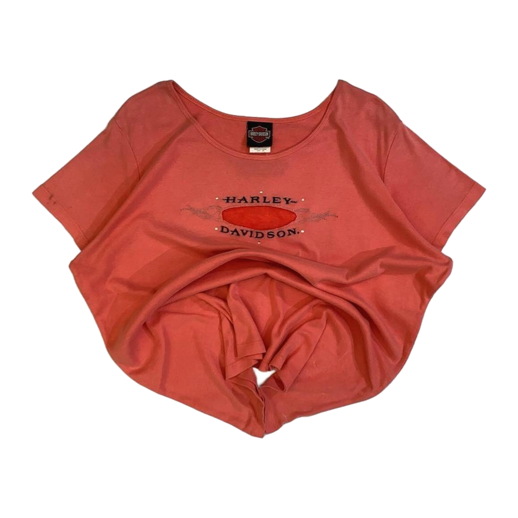 1674 Harley Davidson Women's Peakaboo Cutout Short Sleeve T Shirt Apricot 2XL
