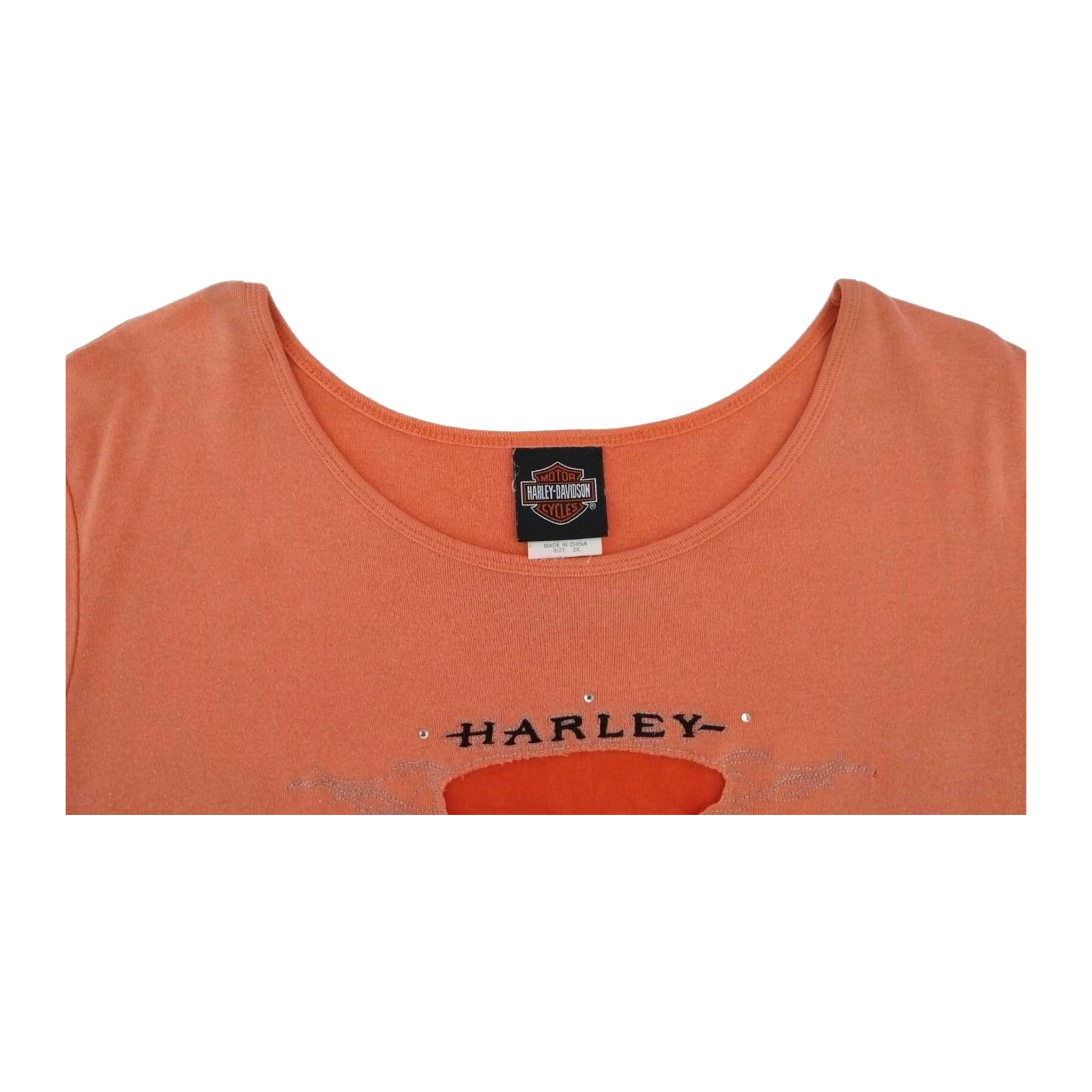 1674 Harley Davidson Women's Peakaboo Cutout Short Sleeve T Shirt Apricot 2XL
