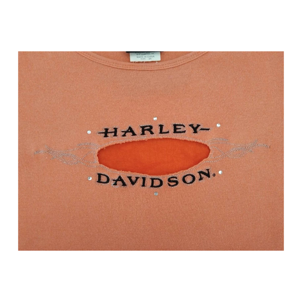 1674 Harley Davidson Women's Peakaboo Cutout Short Sleeve T Shirt Apricot 2XL