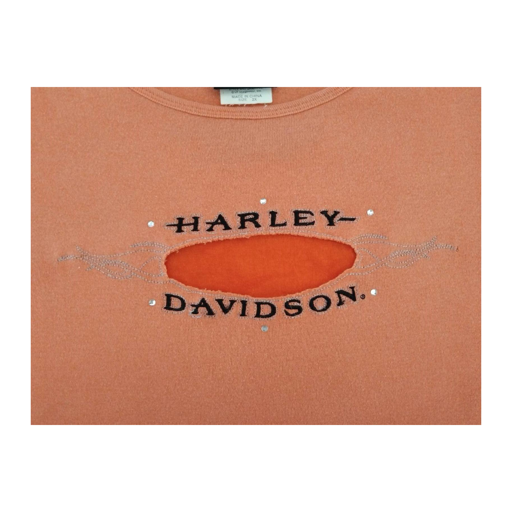 1674 Harley Davidson Women's Peakaboo Cutout Short Sleeve T Shirt Apricot 2XL