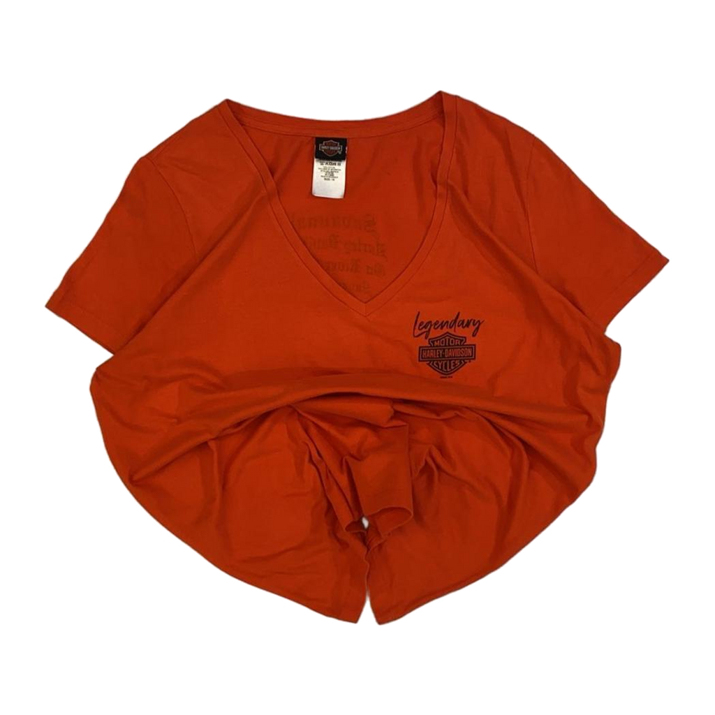 1673 Harley Davidson Women's Legendary Short Sleeve V Neck T Shirt Orange XL