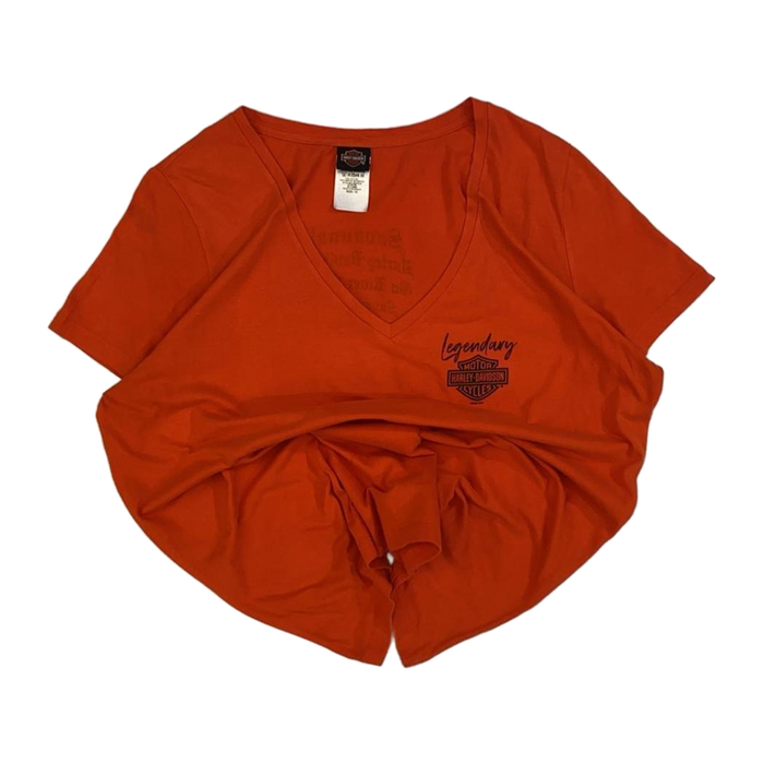 Harley Davidson Women's Legendary Short Sleeve V Neck T Shirt Orange XL