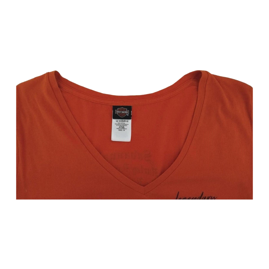 1673 Harley Davidson Women's Legendary Short Sleeve V Neck T Shirt Orange XL