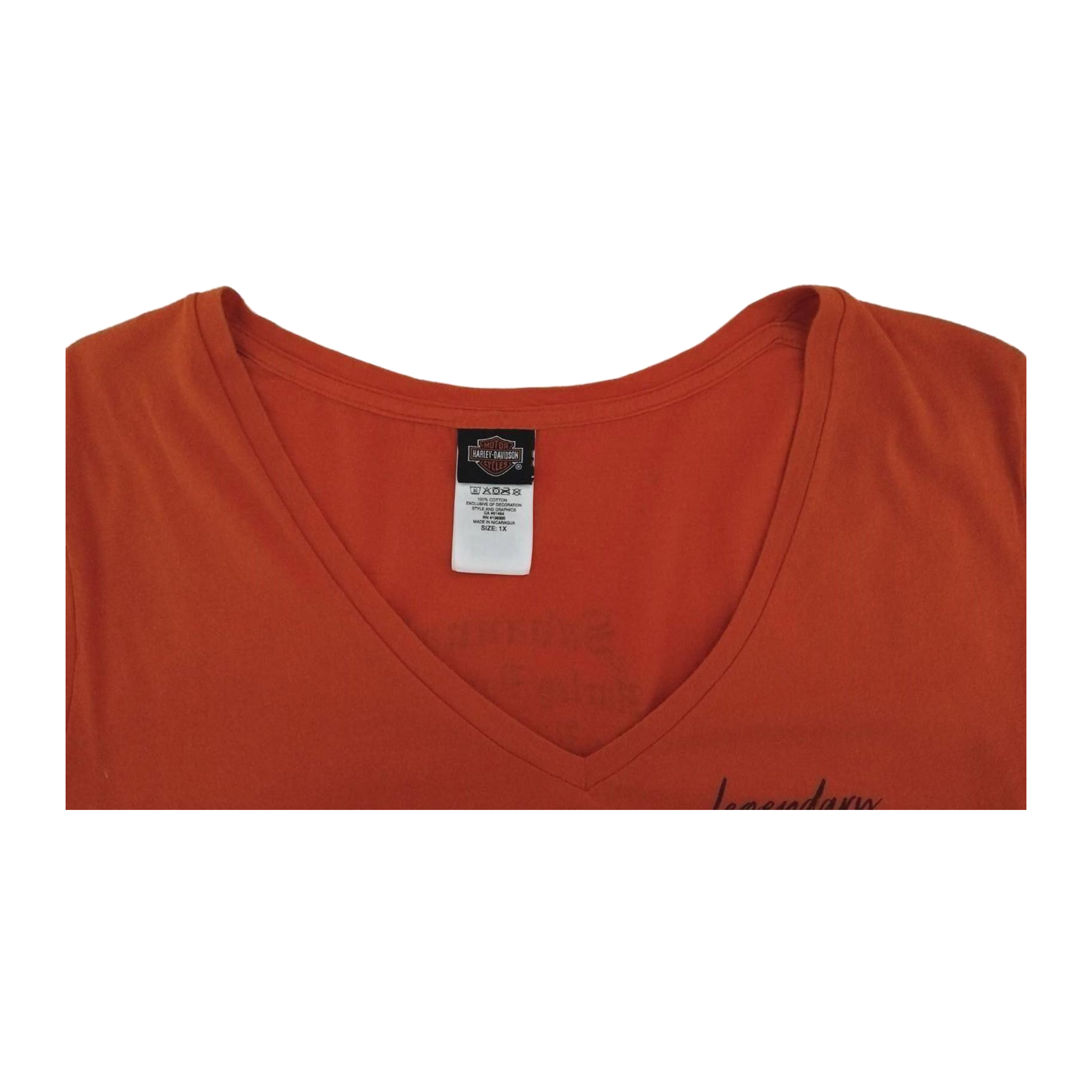 1673 Harley Davidson Women's Legendary Short Sleeve V Neck T Shirt Orange XL