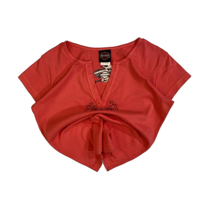 Harley Davidson Women's V Neck Short Sleeve T Shirt Orange L