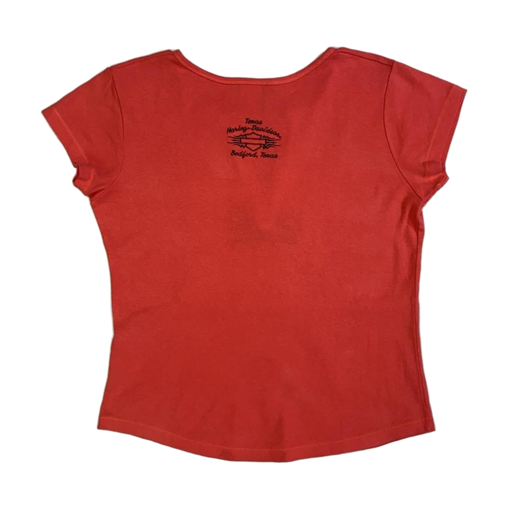 1671 Harley Davidson Women's V Neck Short Sleeve T Shirt Orange L