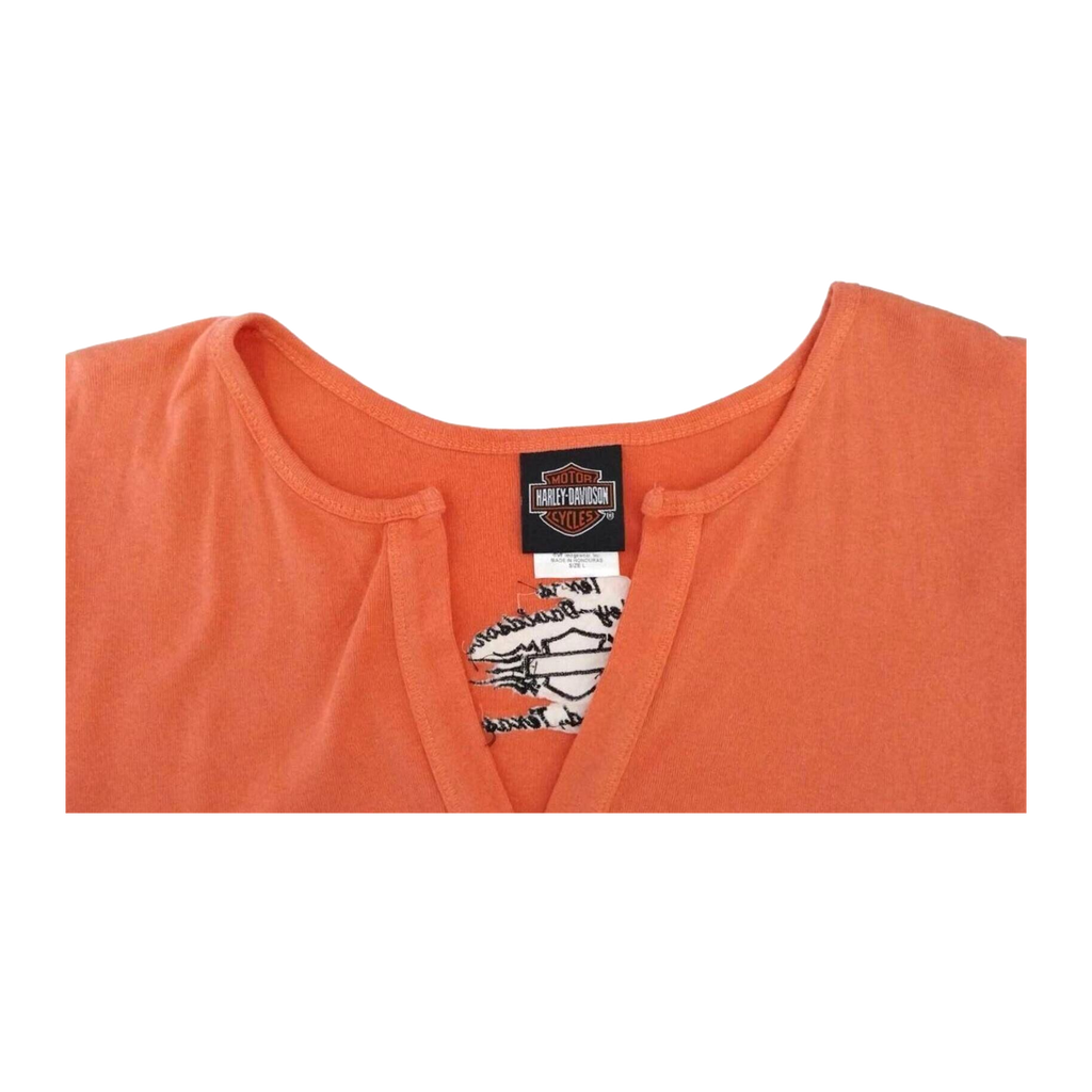 1671 Harley Davidson Women's V Neck Short Sleeve T Shirt Orange L