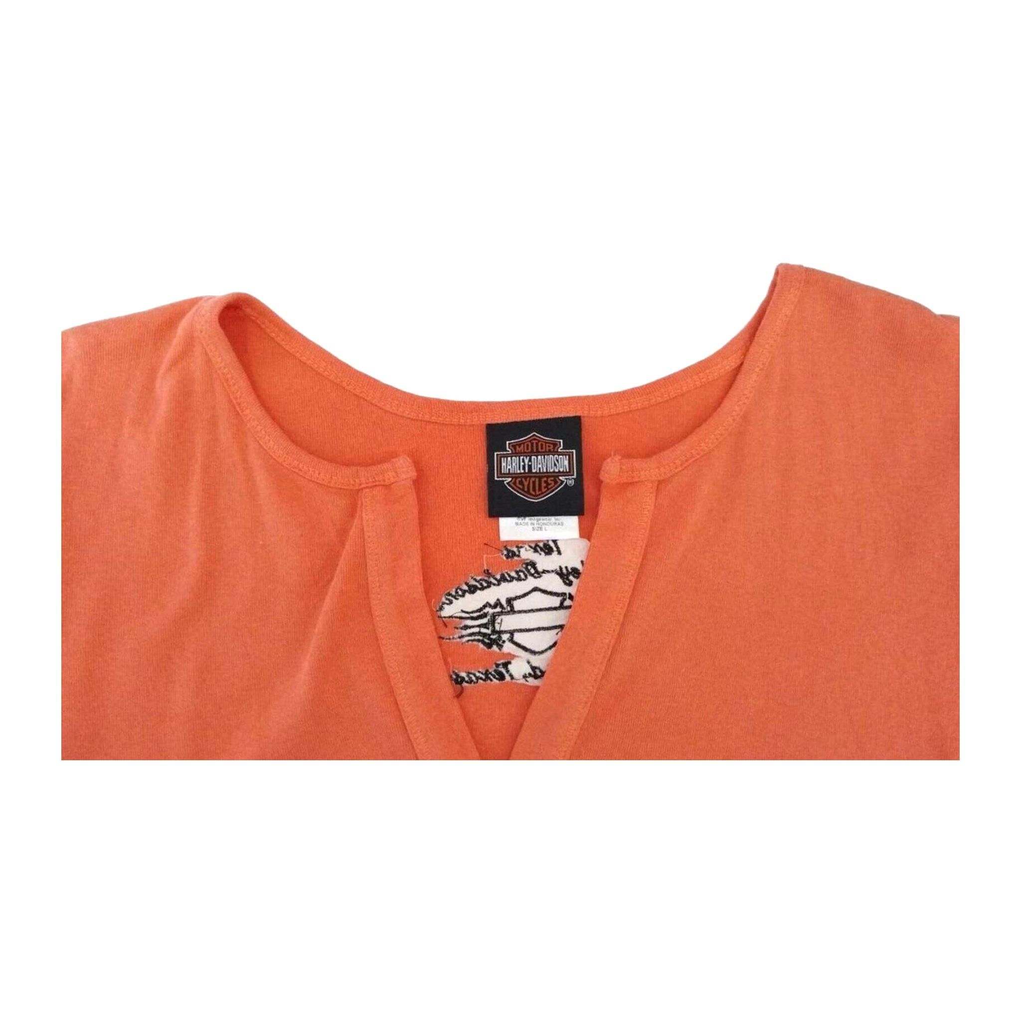1671 Harley Davidson Women's V Neck Short Sleeve T Shirt Orange L