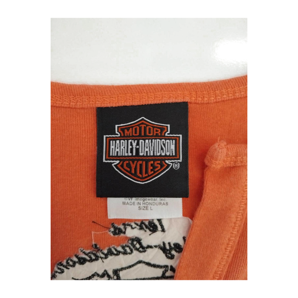 1671 Harley Davidson Women's V Neck Short Sleeve T Shirt Orange L
