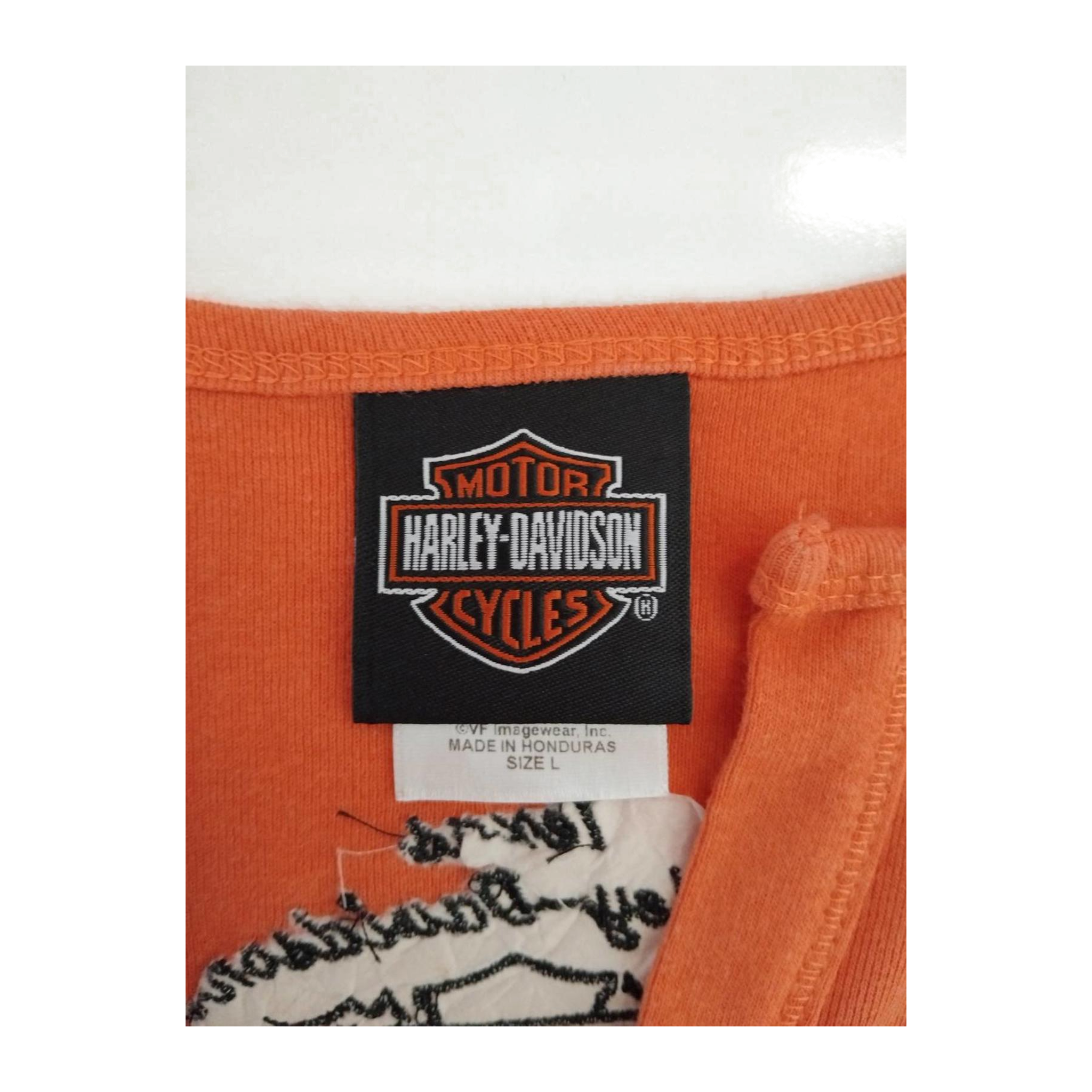 1671 Harley Davidson Women's V Neck Short Sleeve T Shirt Orange L