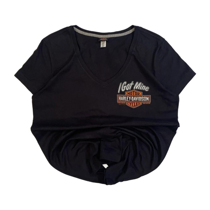 Harley Davidson Women's Deep V Neck Short Sleeve T Shirt Black L