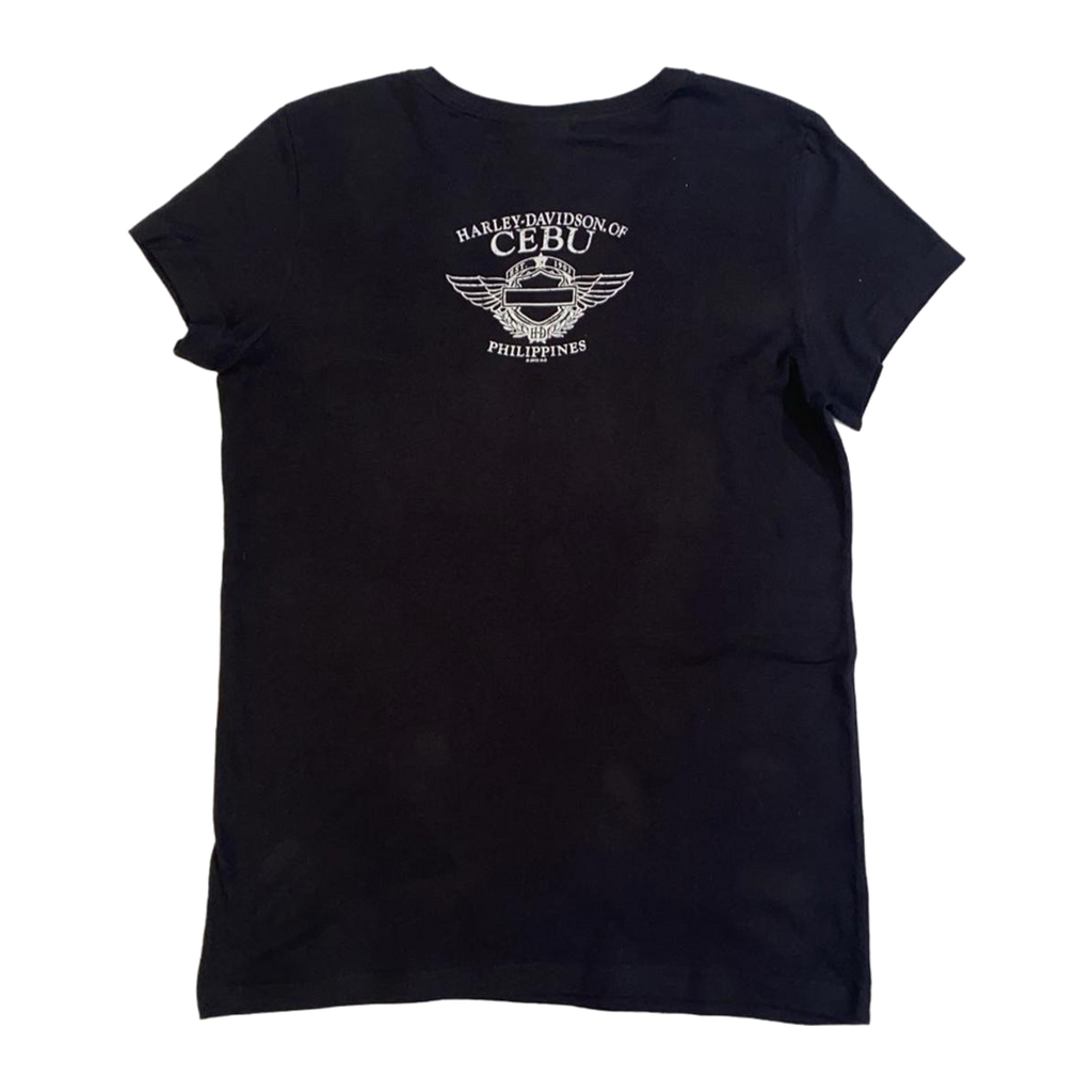 1669 Harley Davidson Women's Deep V Neck Short Sleeve T Shirt Black L