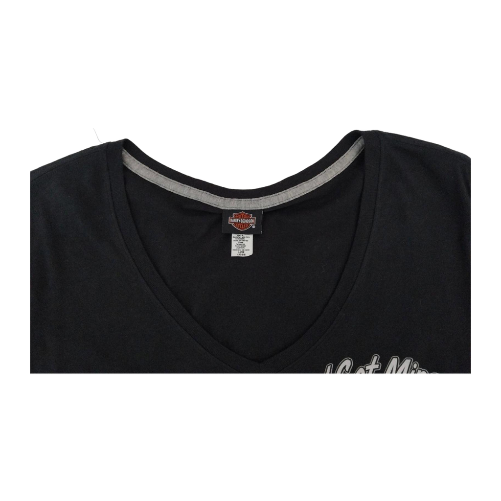 1669 Harley Davidson Women's Deep V Neck Short Sleeve T Shirt Black L