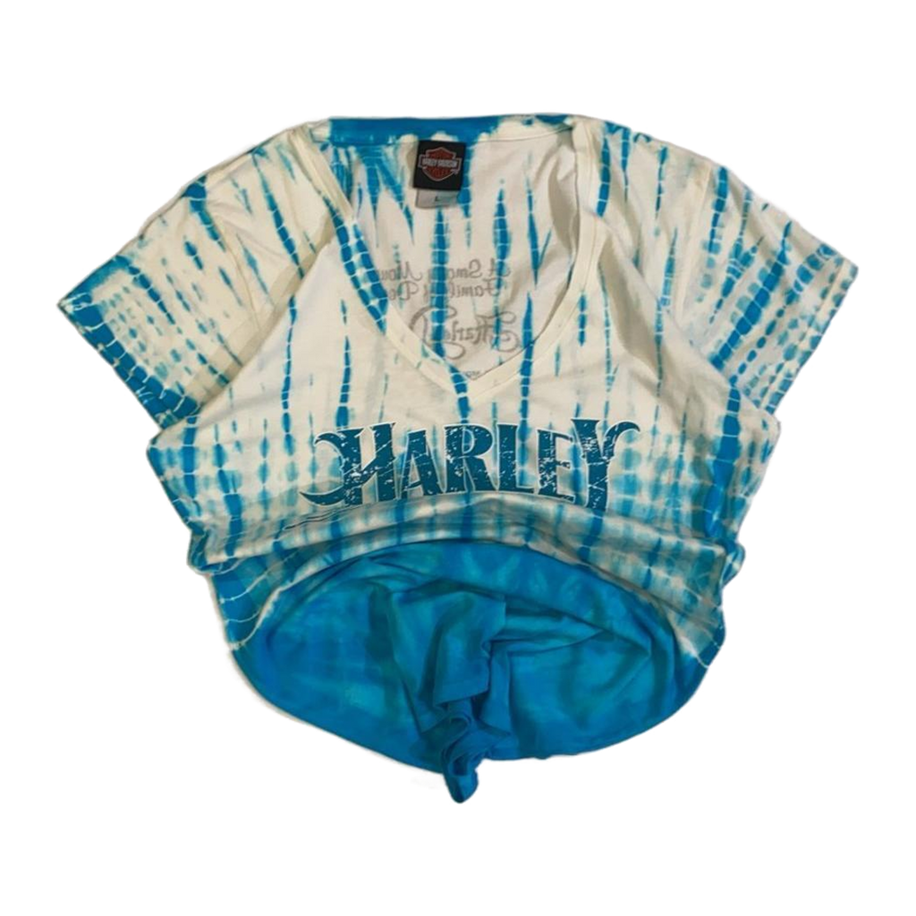 1668 Harley Davidson Women's Tie Dye Short Sleeve T Shirt Blue L