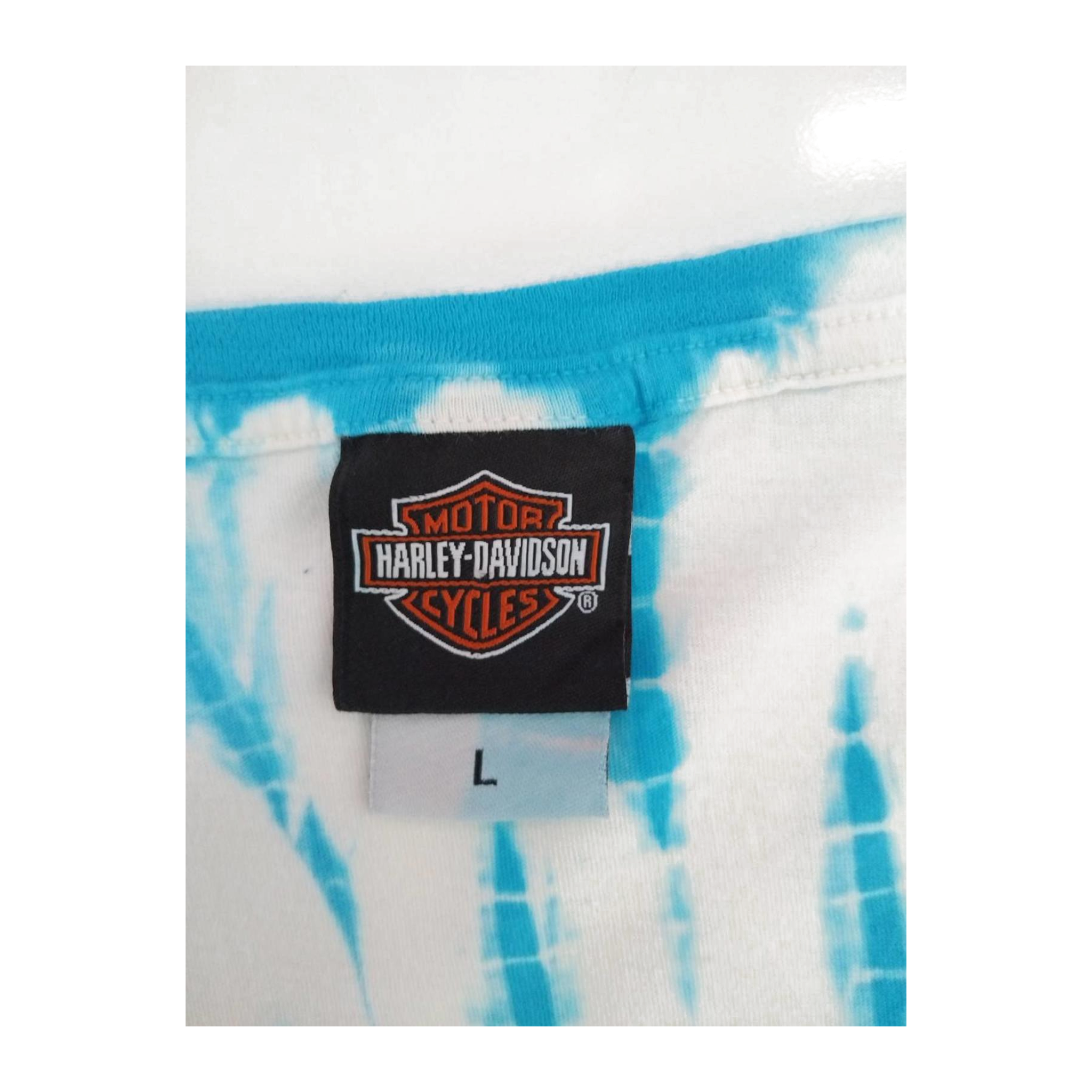 1668 Harley Davidson Women's Tie Dye Short Sleeve T Shirt Blue L