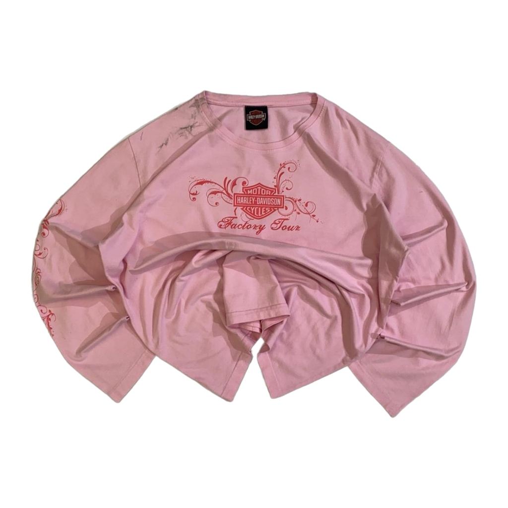 1667 Harley Davidson Women's Y2K Filigree Logo Long Sleeve T Shirt Pink 2XL