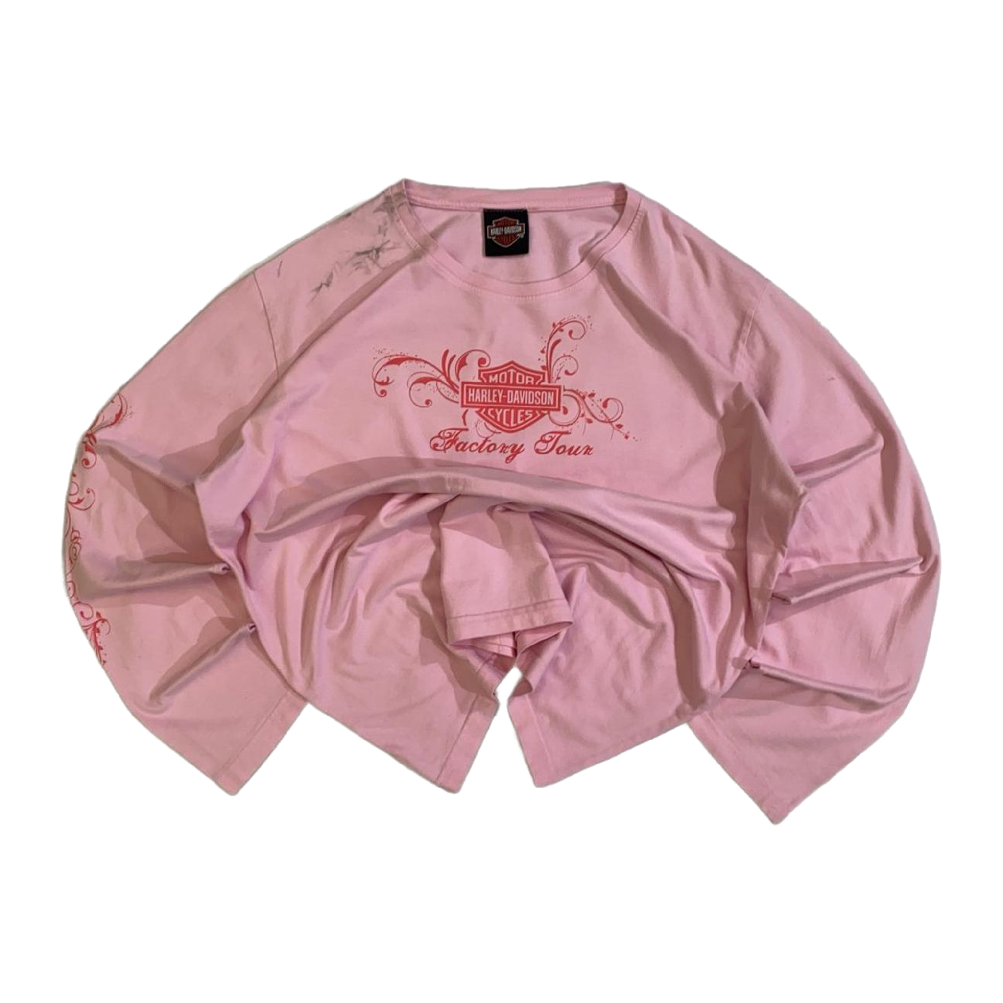 1667 Harley Davidson Women's Y2K Filigree Logo Long Sleeve T Shirt Pink 2XL