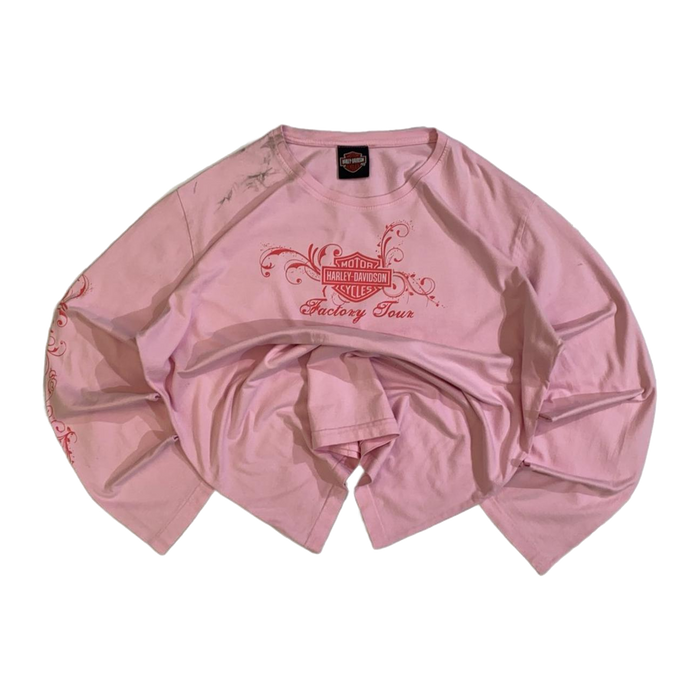 Harley Davidson Women's Y2K Filigree Logo Long Sleeve T Shirt Pink 2XL