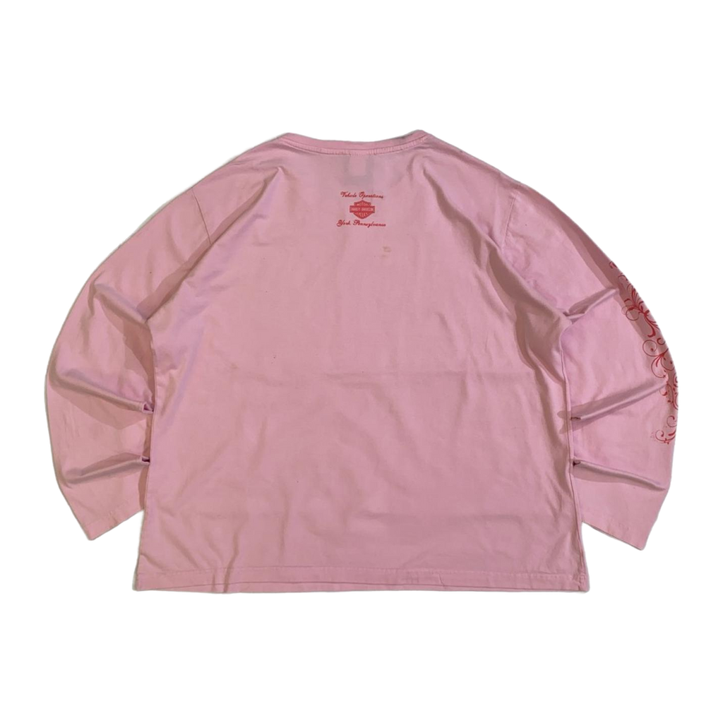 1667 Harley Davidson Women's Y2K Filigree Logo Long Sleeve T Shirt Pink 2XL