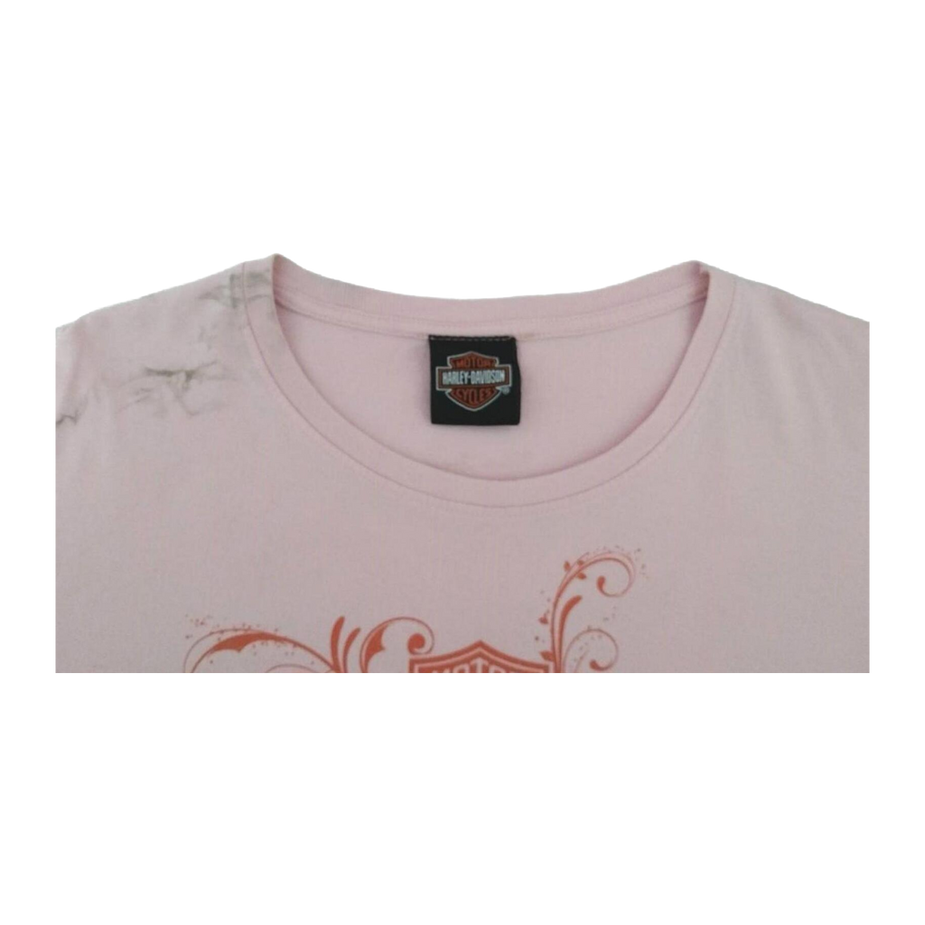 1667 Harley Davidson Women's Y2K Filigree Logo Long Sleeve T Shirt Pink 2XL