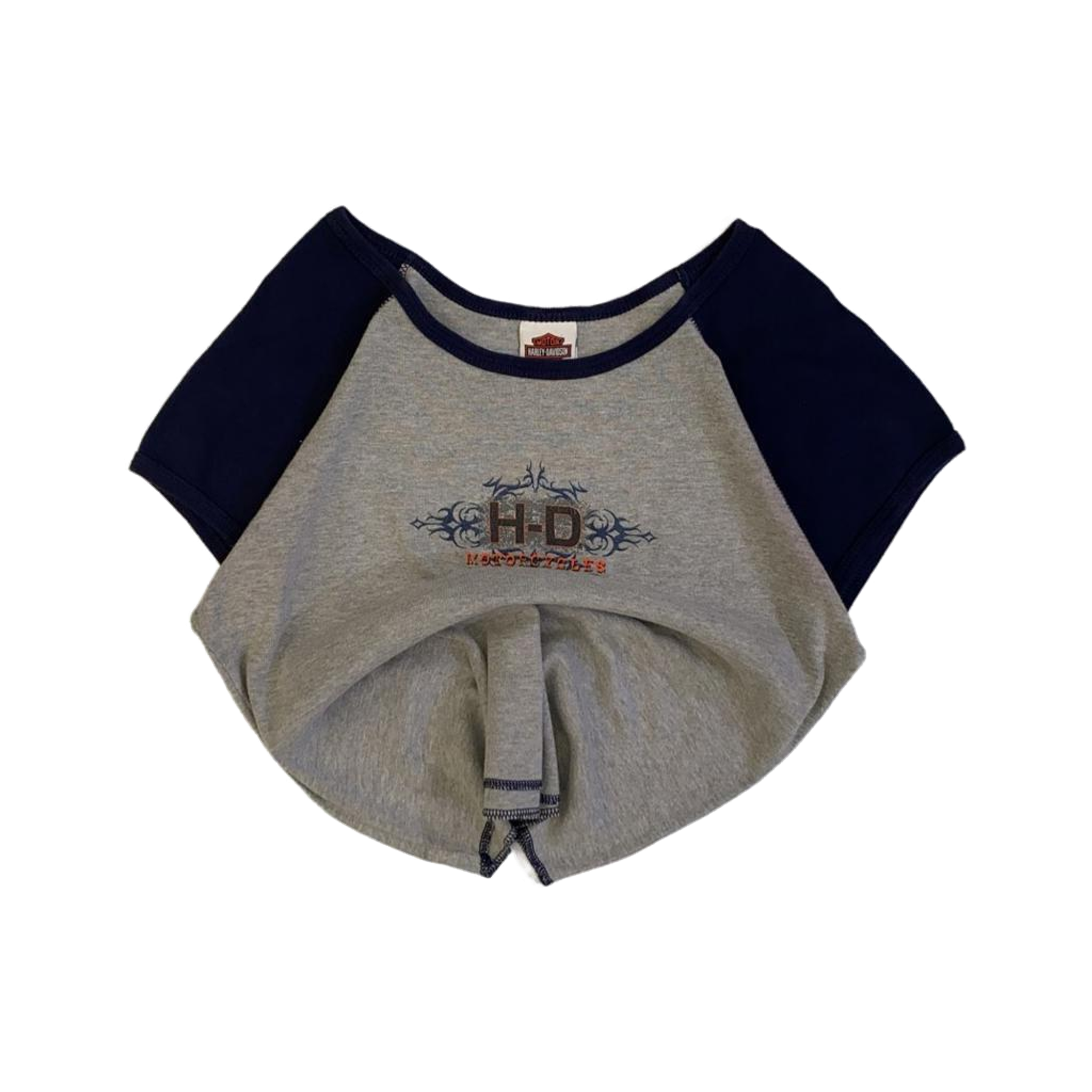 1693 Harley Davidson Women's Y2K Cybersigil Logo Short Sleeve Baseball T Shirt Grey XL