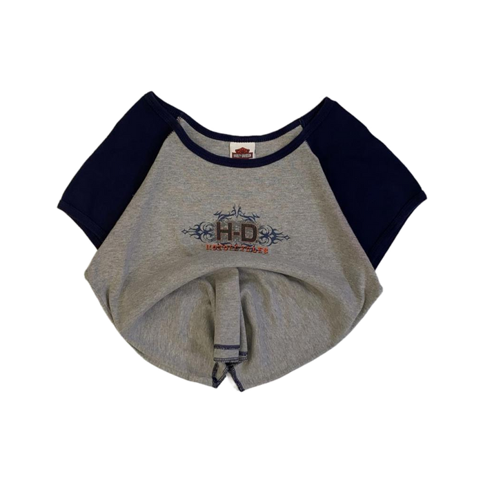 Harley Davidson Women's Y2K Cybersigil Logo Short Sleeve Baseball T Shirt Grey XL