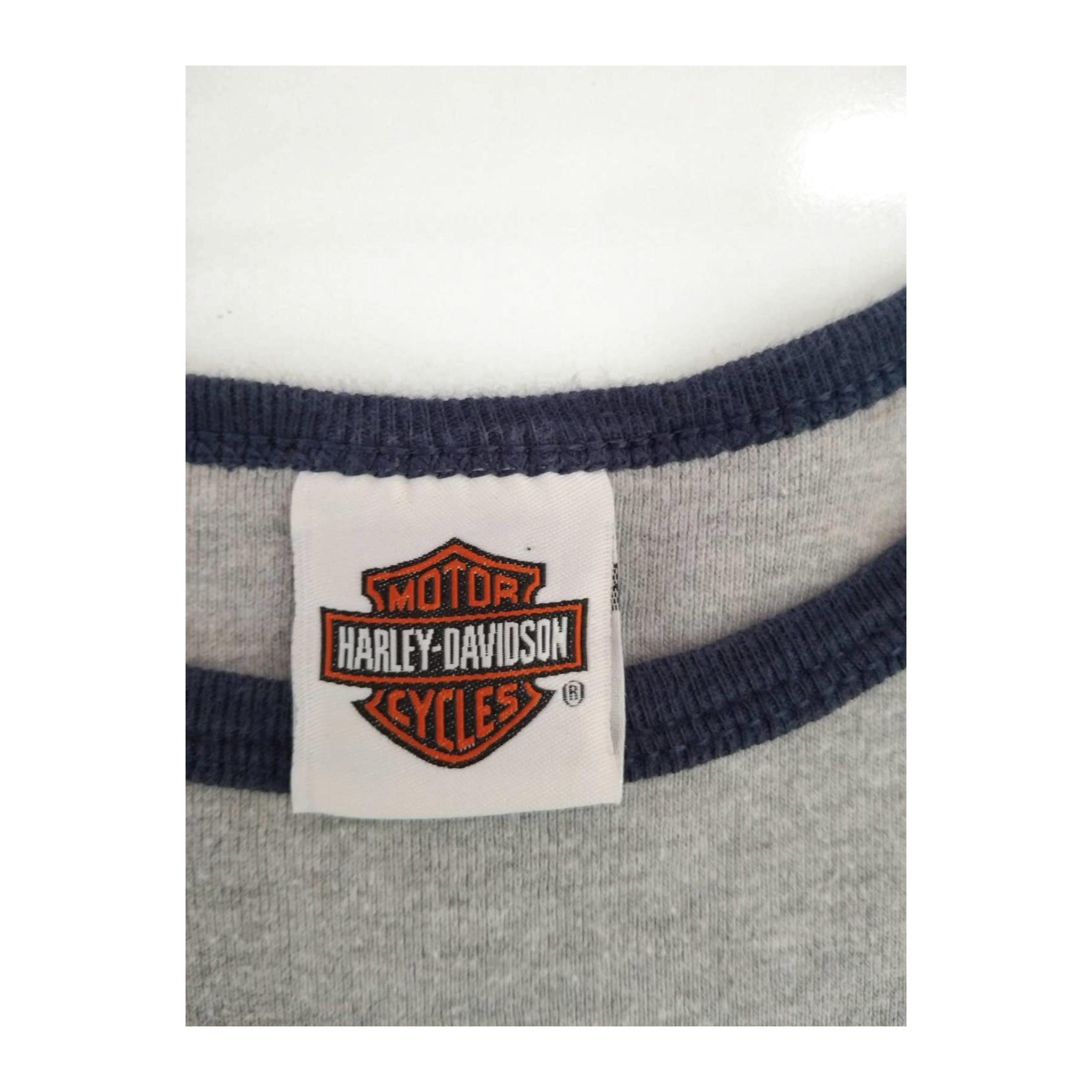 1693 Harley Davidson Women's Y2K Cybersigil Logo Short Sleeve Baseball T Shirt Grey XL