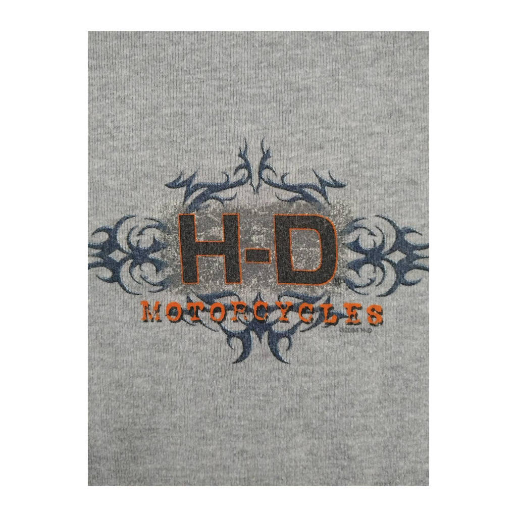 1693 Harley Davidson Women's Y2K Cybersigil Logo Short Sleeve Baseball T Shirt Grey XL