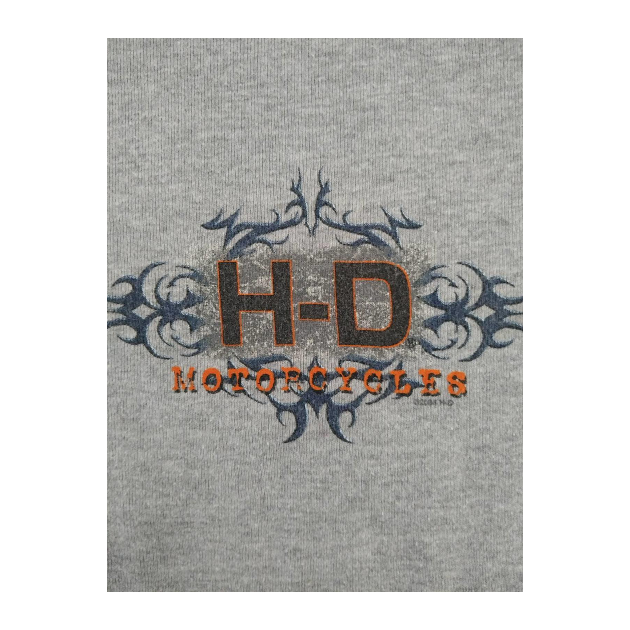 1693 Harley Davidson Women's Y2K Cybersigil Logo Short Sleeve Baseball T Shirt Grey XL