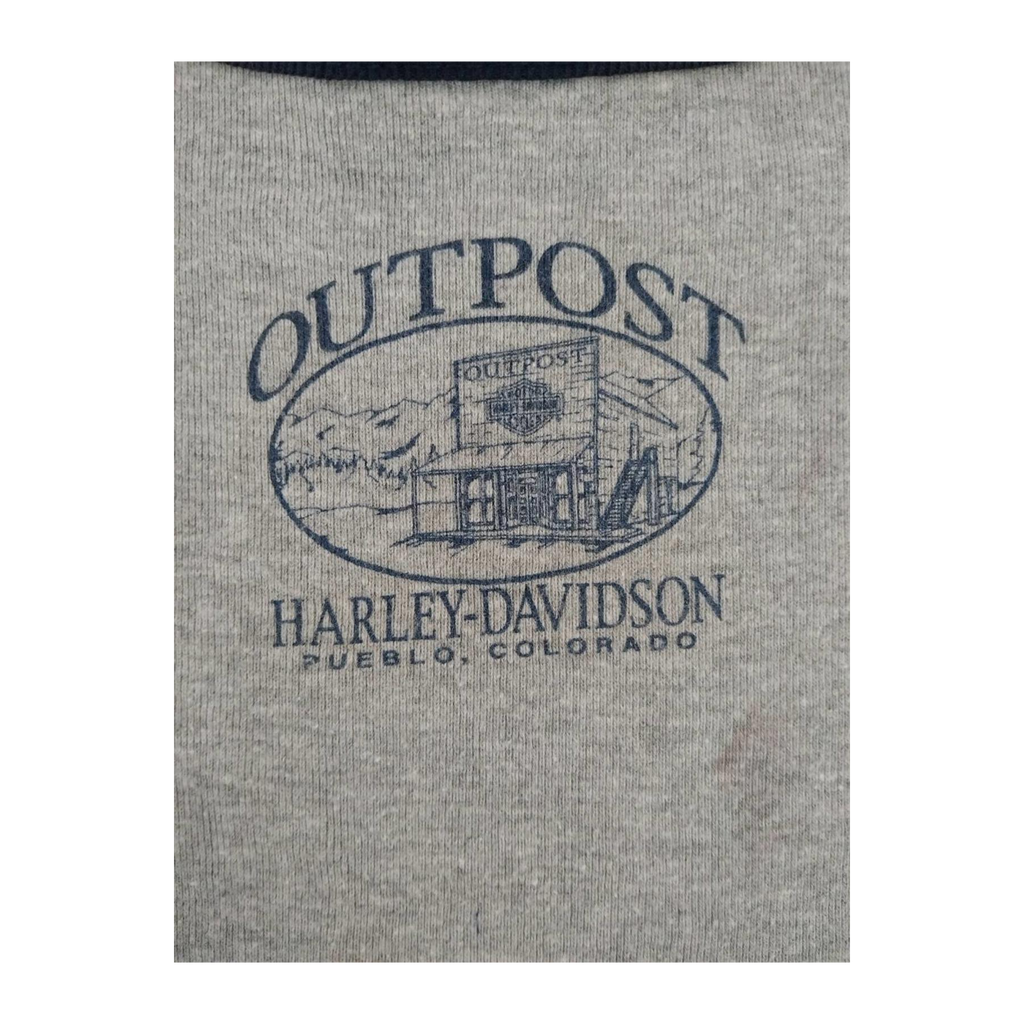 1693 Harley Davidson Women's Y2K Cybersigil Logo Short Sleeve Baseball T Shirt Grey XL