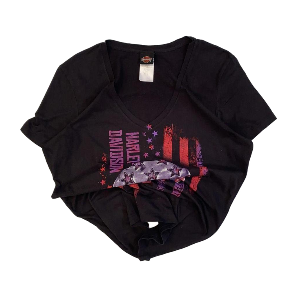 1686 Harley Davidson Women's American Flag Skull Short Sleeve T Shirt Black XL