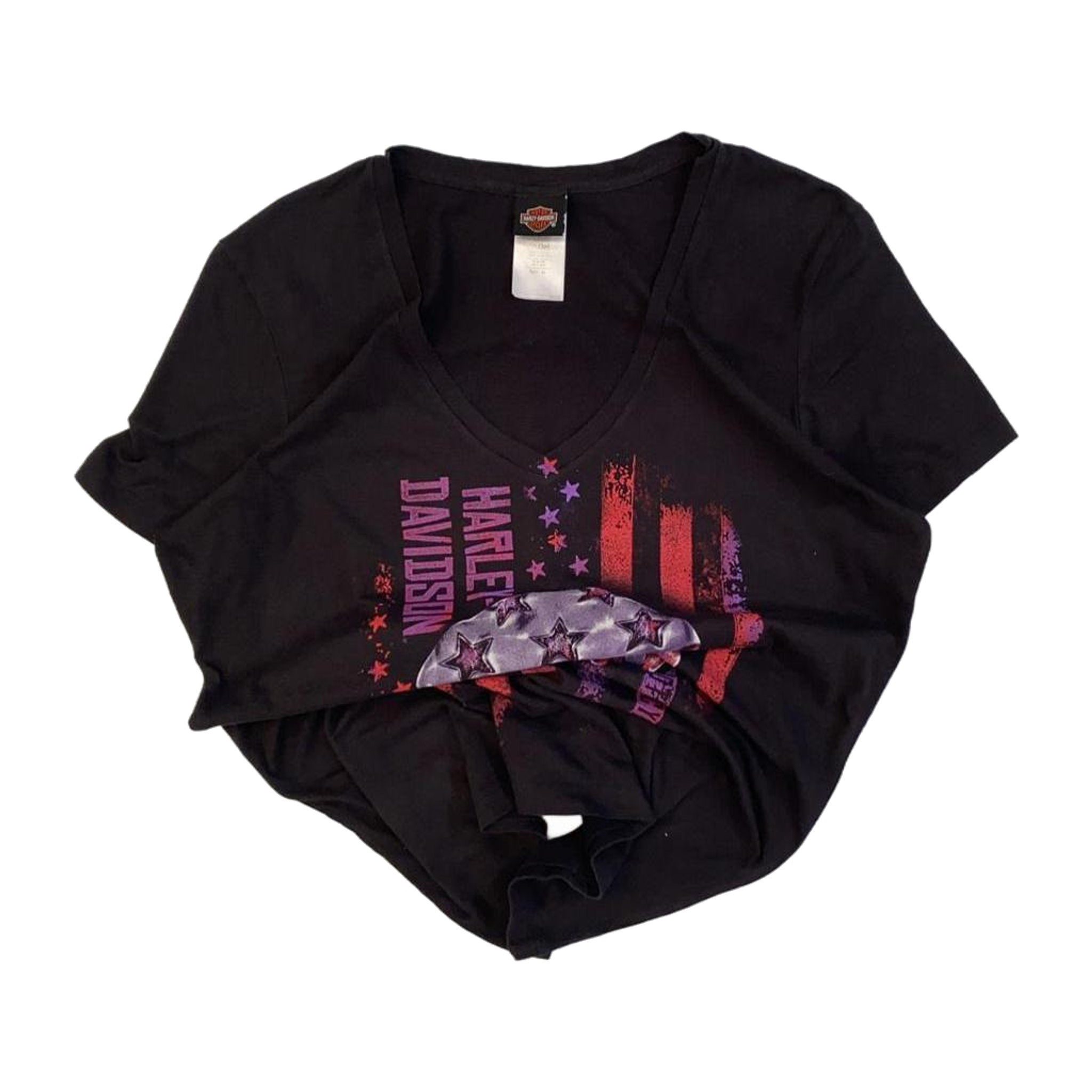 1686 Harley Davidson Women's American Flag Skull Short Sleeve T Shirt Black XL