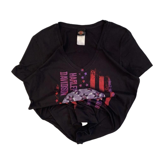 Harley Davidson Women's American Flag Skull Short Sleeve T Shirt Black XL