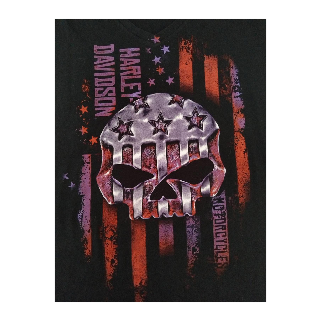 1686 Harley Davidson Women's American Flag Skull Short Sleeve T Shirt Black XL