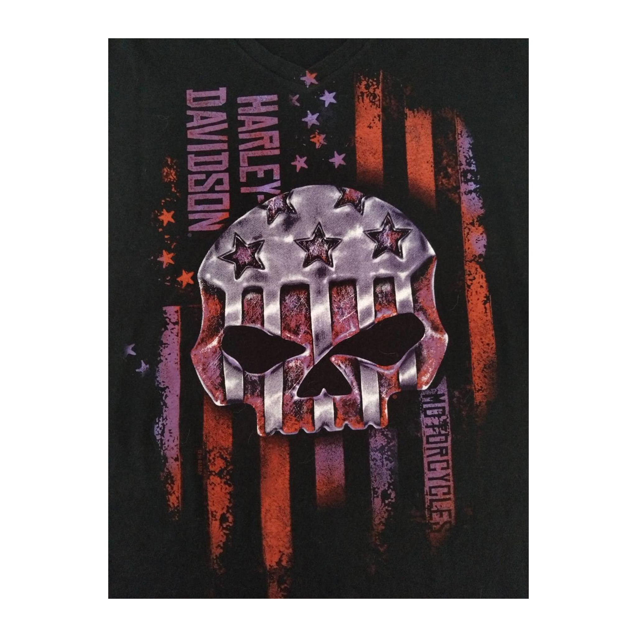 1686 Harley Davidson Women's American Flag Skull Short Sleeve T Shirt Black XL