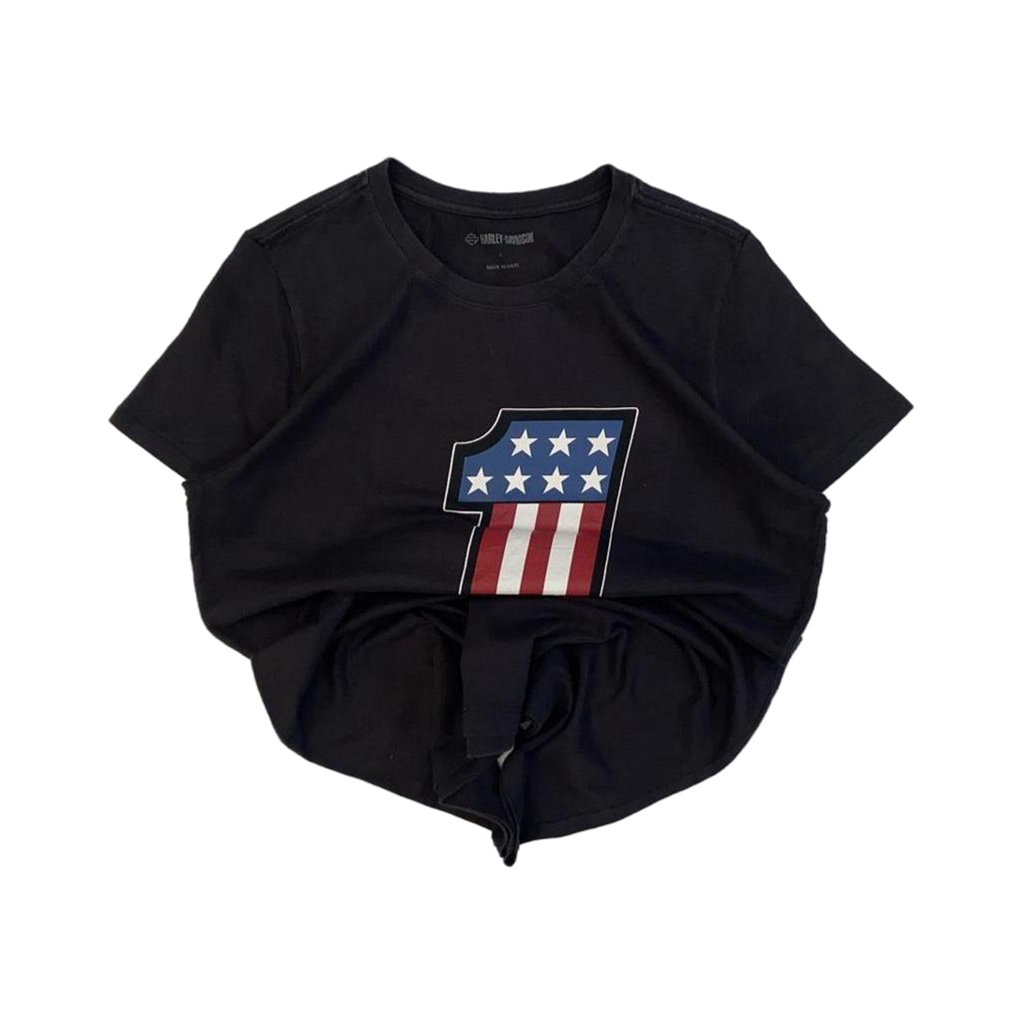 1685 Harley Davidson Women's USA 1 Flag Short Sleeve T Shirt Black L