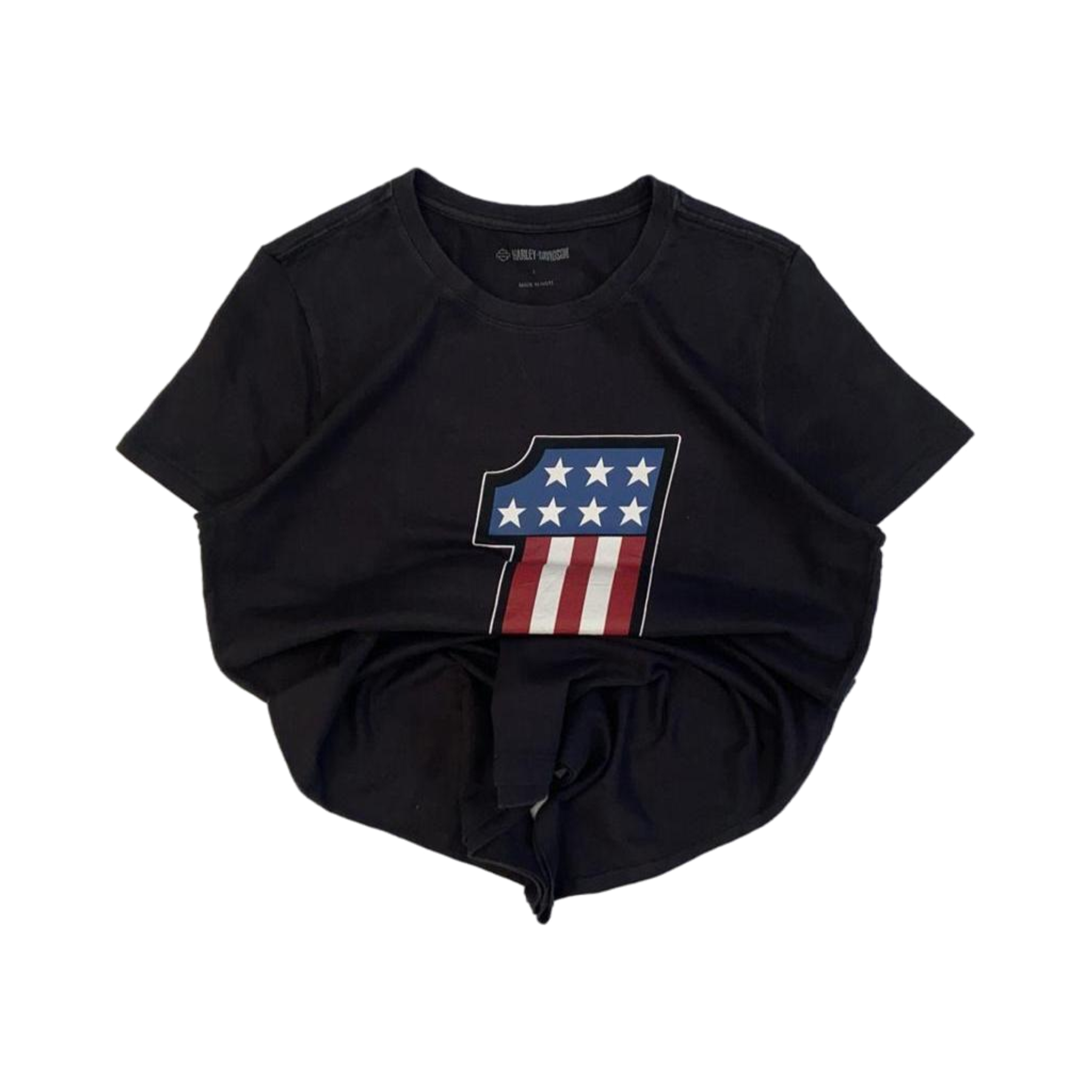 1685 Harley Davidson Women's USA 1 Flag Short Sleeve T Shirt Black L