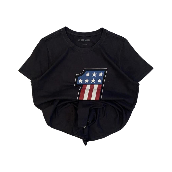 Harley Davidson Women's USA 1 Flag Short Sleeve T Shirt Black L