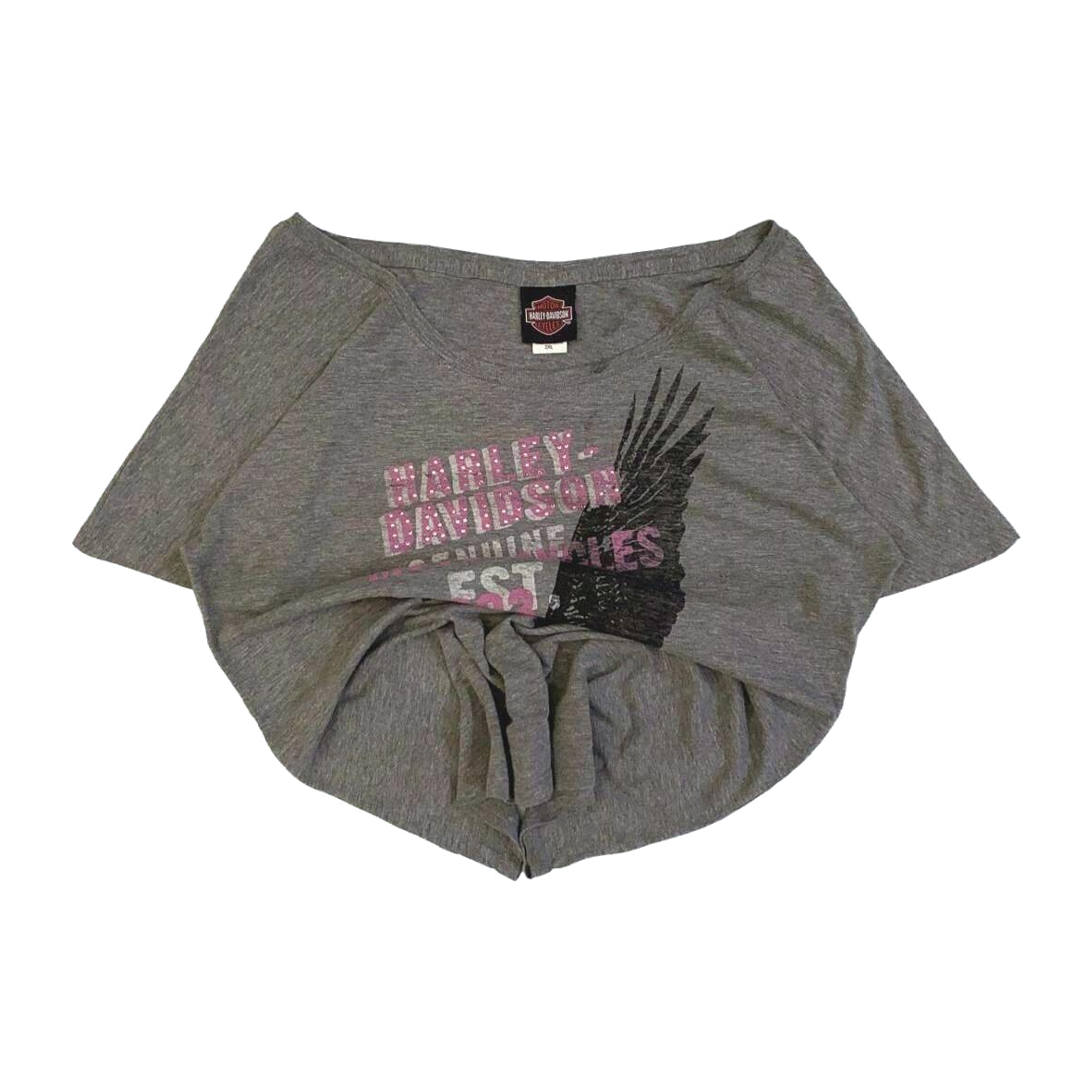 1682 Harley Davidson Women's Bedazzled Eagle Graphic Short Sleeve T Shirt Grey 2XL