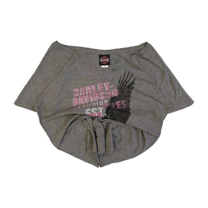 Harley Davidson Women's Bedazzled Eagle Graphic Short Sleeve T Shirt Grey 2XL