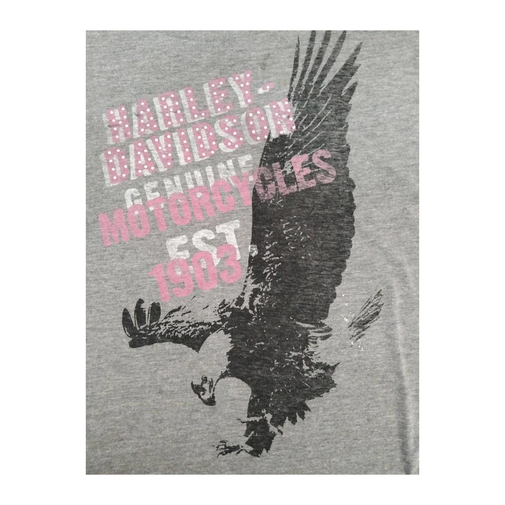 1682 Harley Davidson Women's Bedazzled Eagle Graphic Short Sleeve T Shirt Grey 2XL