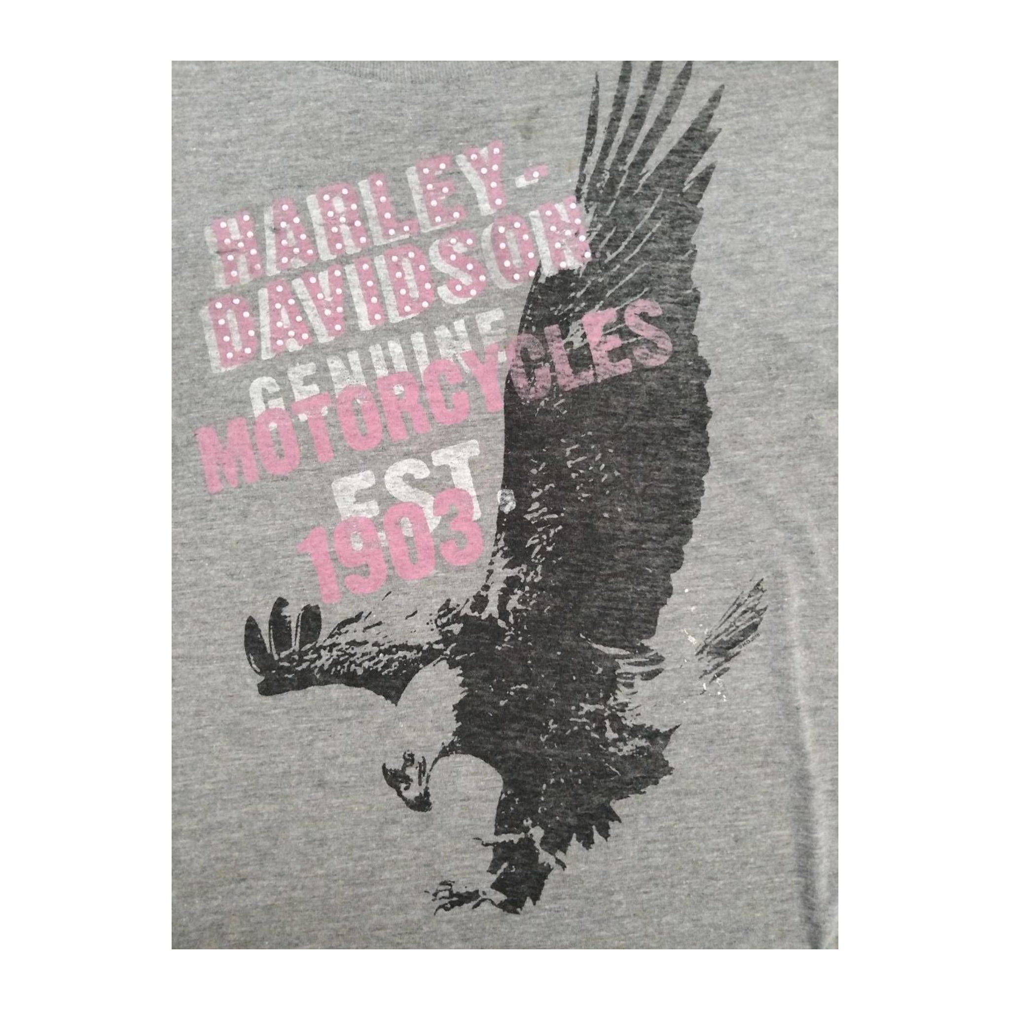 1682 Harley Davidson Women's Bedazzled Eagle Graphic Short Sleeve T Shirt Grey 2XL